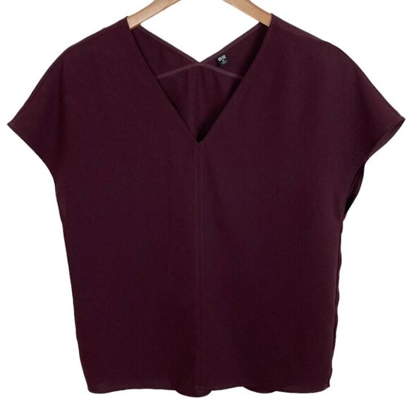 Uniqlo Tops - Uniqlo Burgundy V-Neck Blouse